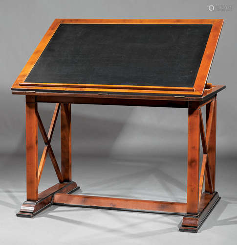 Contemporary Mahogany Architect's Desk , 20th c., inset hinged top, trestle base , h. 34 in., w.