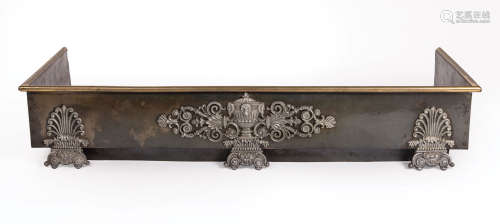 American Classical Patinated Steel, Argente and Brass-Mounted Fire Fender , 19th c., centered by a