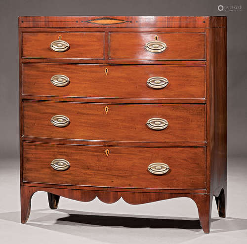 American Federal Inlaid Mahogany Bowfront Chest of Drawers , early 19th c., two drawers over three