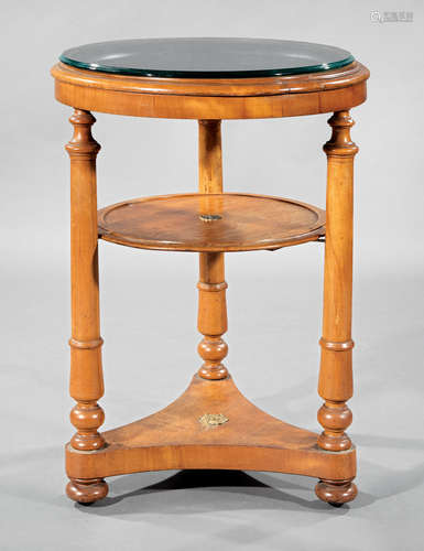 Charles X Walnut Vitrine , 19th c., dished top with wood gallery and glass cover, medial tier,