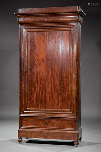 Louis Philippe Carved Mahogany Armoire , 19th c., stepped ogee cornice, paneled door, lower