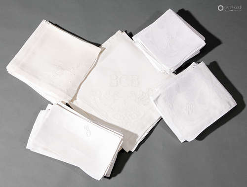 Group of Antique Linen Lapkins and Napkins with Period Monograms , incl. 12 linen damask lapkins,