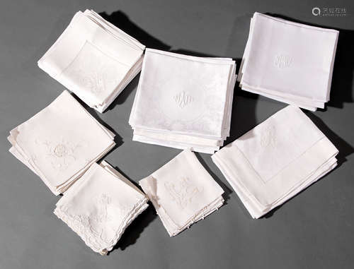 Group of Antique and Vintage Lapkins and Napkins , incl. 12 linen damask lapkins, monogrammed 