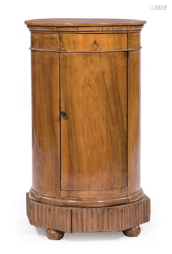 Continental Carved Mahogany Cylinder Commode , c. 1840, molded top, shaped frieze drawer, shaped