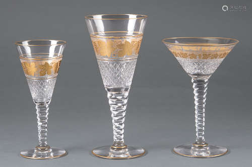 French St. Louis-Style Gilt Cut-Glass Stemware