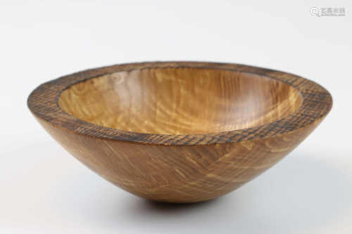 Christian Burchard (USA) rippled ash bowl with pyrography detail 6x15cm/ Signed