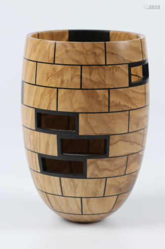 Curt Theobald (USA) segmented ash vessel 14x9cm. Signed