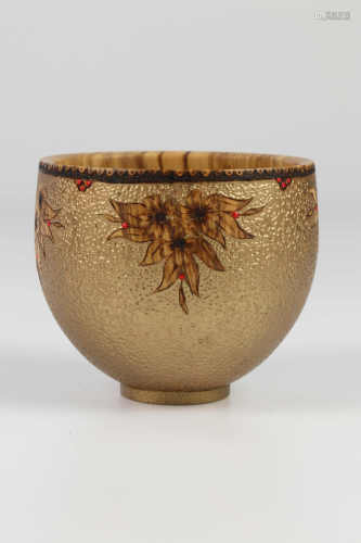 Cynthia Carden-Gibson & Dale Larson (USA) olive bowl with pyrography and coloured 8x9cm. Signed