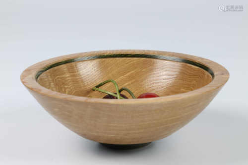Dennis Hales (UK) ash bowl with turned cherries 6x16cm. Signed