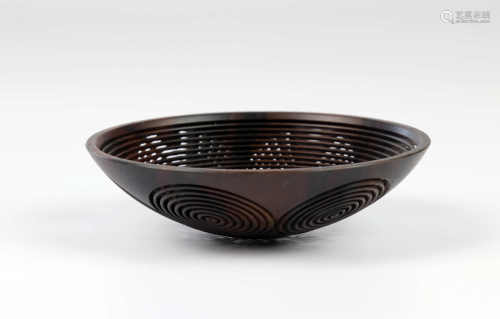 Hans Weissflog (Germany) ebony lattice bowl 10x14cm. Signed