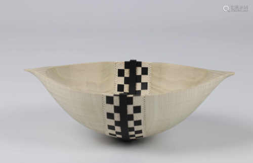 Marilyn Campbell (Canada) bleached/coloured ash reassembled bowl 6x19cm. Signed