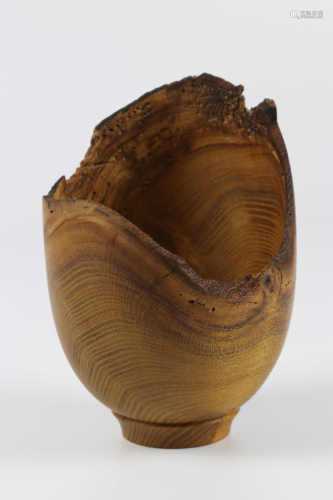 Mark Baker (UK) laburnum natural edge vessel 16x10cm. Signed