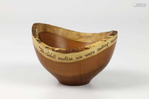 Matt Overton & Barb Serratore (Joe Seltzer) yew natural edge bowl with quote from Winnie the