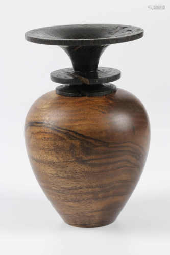 Melvyn Firmager (UK) walnut and bog oak hollow form 16x10cm. Signed