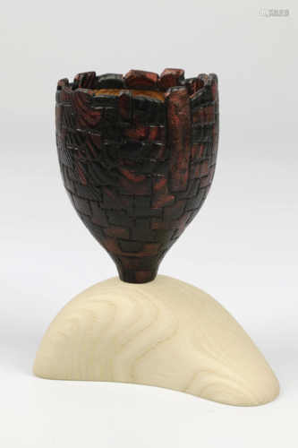 Robert O'Connor (Ireland) carved and coloured ash vessel 13x11cm. Signed