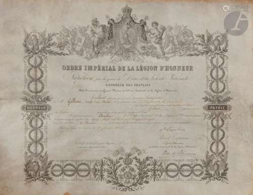 Trois documents : Brevet de chevalier de la Légion…