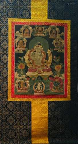 Chinese Hanging Scroll of Thangka Painting and Lineage