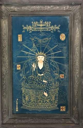 Chinese Framed Porcelain Painting of GuanYin