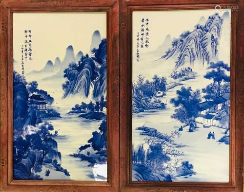 Chinese Framed Porcelain Painting of Landscape