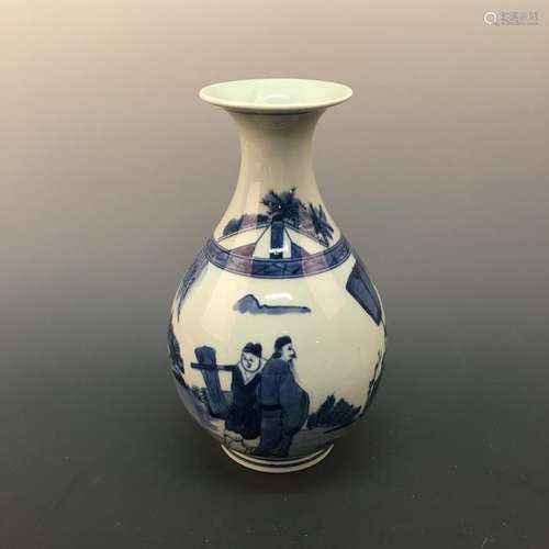 Chinese Blue-White Porcelain Vase, Kangxi Mark