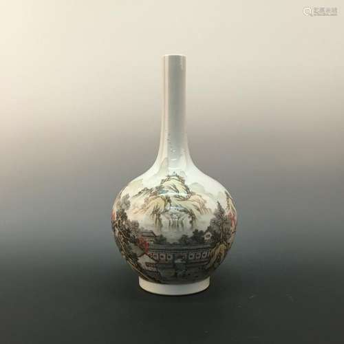 Chinese Famille Rose 'Landscape' Vase, QianLong Mark