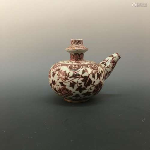 Chinese Copper Red Glaze Flower Teapot