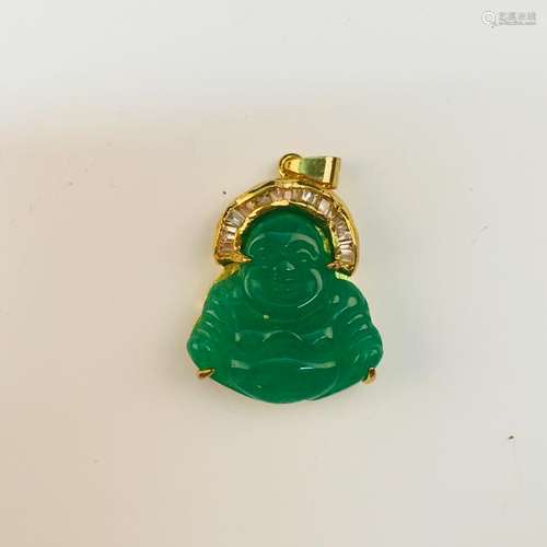 Chinese Archaic Maitreya Green Jade Pendant