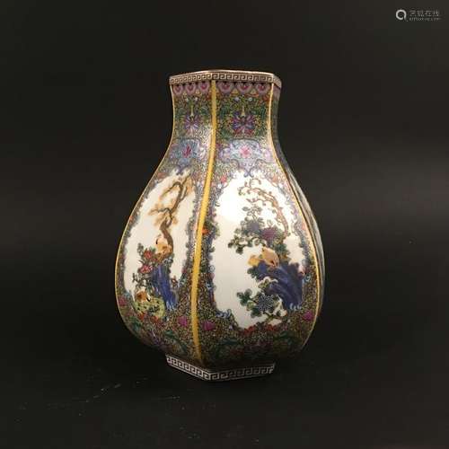 Chinese Famille Rose Hexagonal Vase, Yongzheng Mark