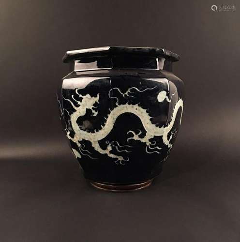 Chinese Blue Glazed Octagonal Dragon Jar, Xuande Mark