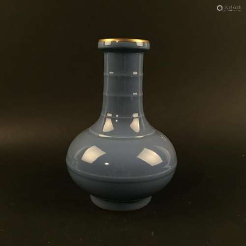 Chinese Blue-Glazed Gilt Grim Bottle, Qianlong Mark