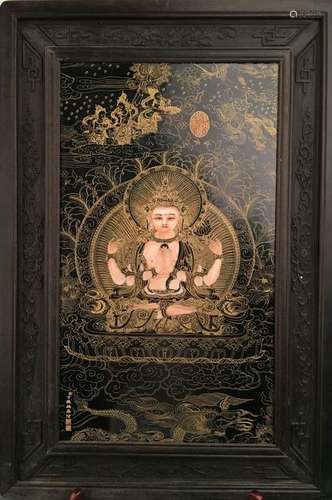 Chinese Framed Thangka, Ding Guanpeng Signature