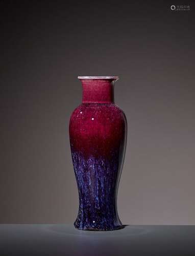 A FLAMBE GLAZED BALUSTER VASE, QING