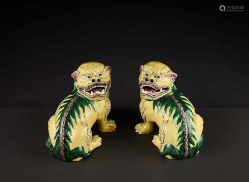 A RARE PAIR OF BUDDHIST LIONS, QING