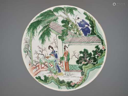 A LARGE FAMILLE VERTE DISH, KANGXI MARK AND PERIOD