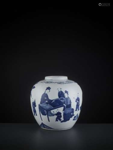 A BLUE AND WHITE WEIQI PLAYER JAR, QING