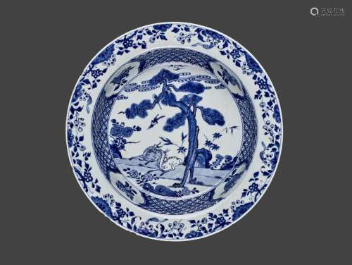 A LARGE BLUE AND WHITE PLATE, KANGXI