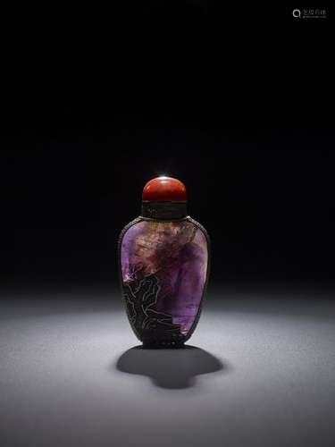 AN AMETHYST AND SILVER SNUFF BOTTLE