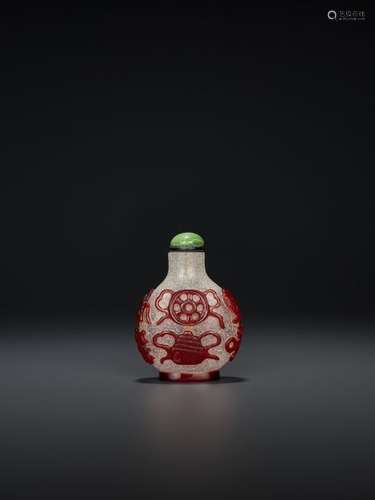 A RED OVERLAY GLASS ‘BAJIXIANG’ SNUFF BOTTLE