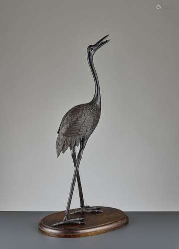 A RARE BRONZE OF A RED CROWNED CRANE, LATE MING