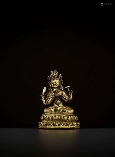 A GILT BRONZE OF MANJUSHRI