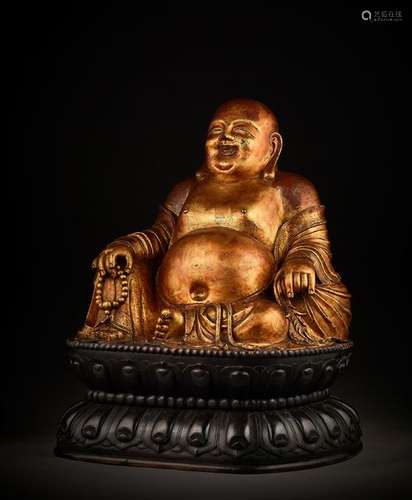 A LARGE GILT BRONZE FIGURE OF BUDAI