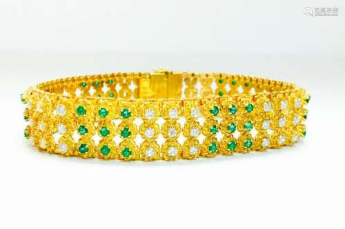 18k Yellow Gold Colombian Emerald And Diamond Bracelet