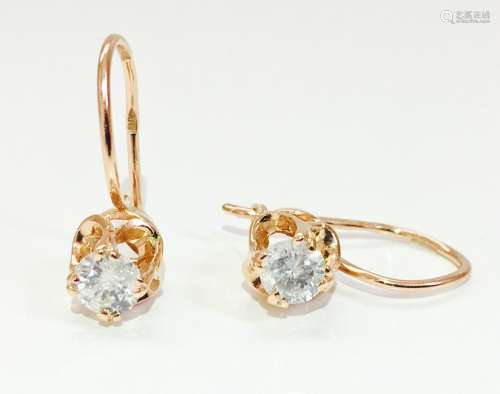 French Hook Earrings, 14K Rose Gold and Diamonds