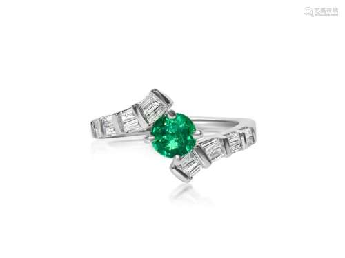 1.70 Carat Diamond & Colombian Emerald Ring in 14K