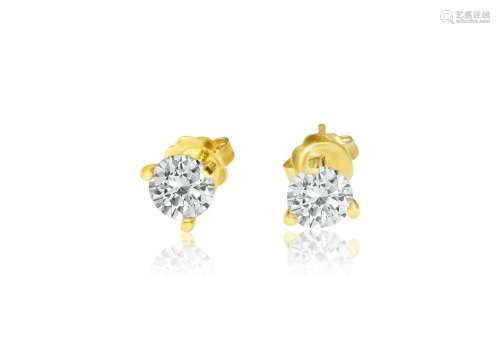 14kt yellow gold & 0.90 carat diamond studs. Martini