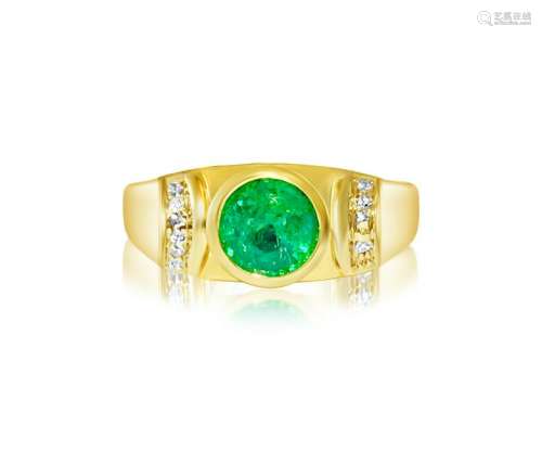 100% natural Emerald & Diamond Ring in 14kt Gold