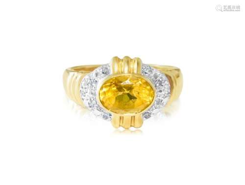 3.16 ct citrine & diamond ring in 14k yellow gold.