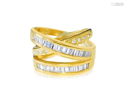 Criss cross 1.50 carat diamond and14k gold ring.