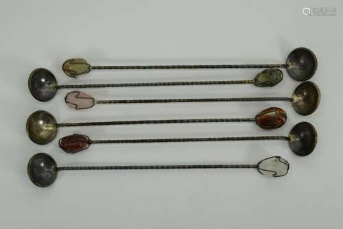 VINTAGE SET BRAZIL COIN SPOONS W/ SEMI-PRECIOUS