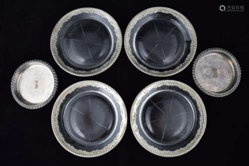 6 MISC. SILVERPLATE? SMALL COASTER SALT DISHES